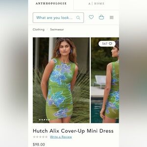 XS NWT Hutch Alix Cover-Up Mini Dress
Asymmetrical Blue, Green, Floral, Mesh.